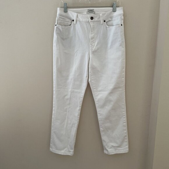 LL Bean Classic Fit Ankle Jeans Womens 10 White DenimStraight Leg Casual Stretch - Picture 2 of 11